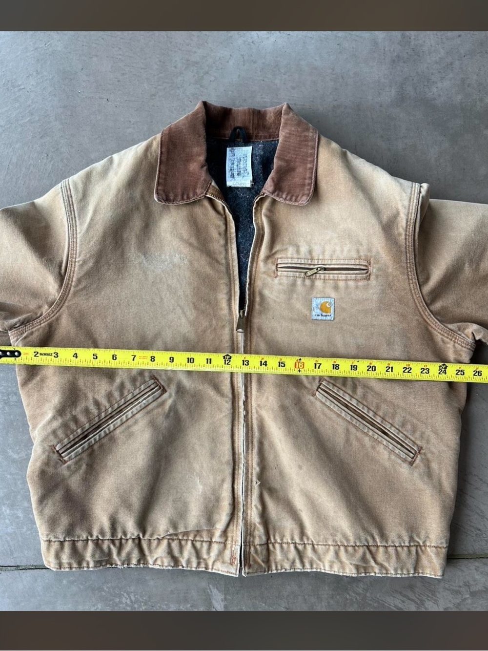 Carhartt Tan Canvas Work Jacket with Brown Corduroy Collar - Picture 3 of 8